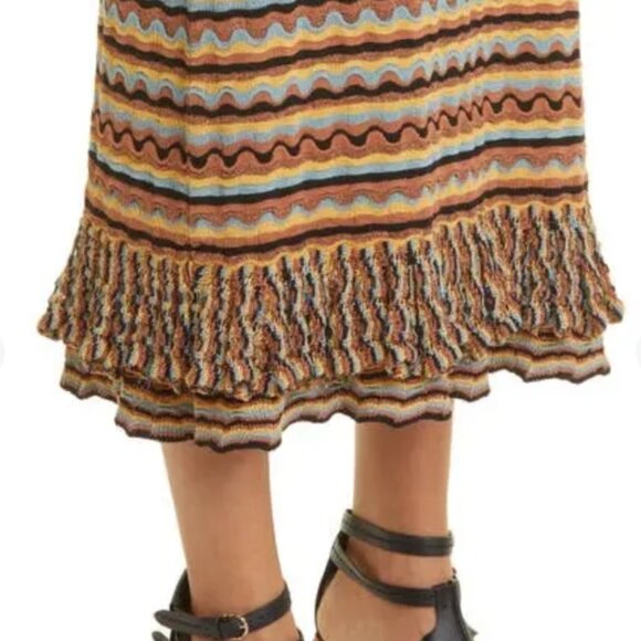 NWT Ulla Johnson Cosette Striped Neutral Knit Midi Skirt in Tiger's Eye P $650 - Picture 7 of 16